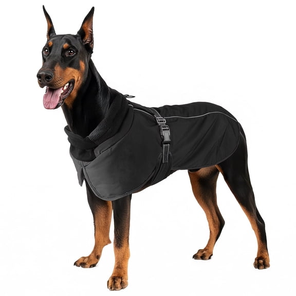 MASBRILL Dog Winter Coat , Waterproof Turtleneck Fleece Jacket with Harnsss for Small to Large Dogs, Warm Reflective Christmas Gift Dog Vest Pet Apparel, Black