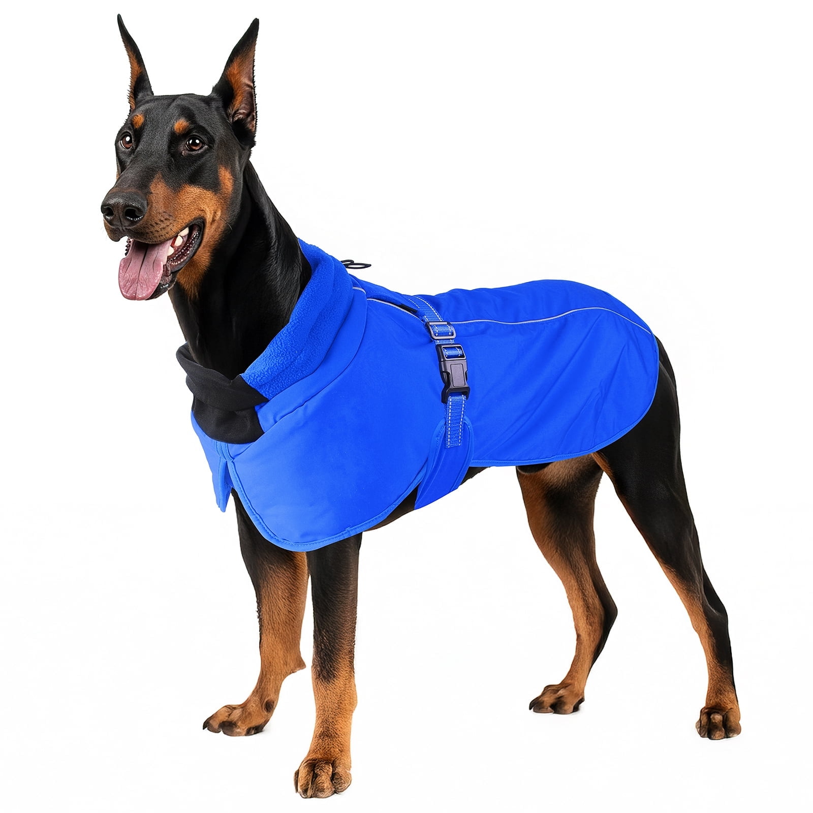 MASBRILL Dog Winter Coat , Waterproof Turtleneck Fleece Jacket with Harnsss for Small to Large Dogs, Warm Reflective Christmas Gift Dog Vest Pet Apparel, Blue