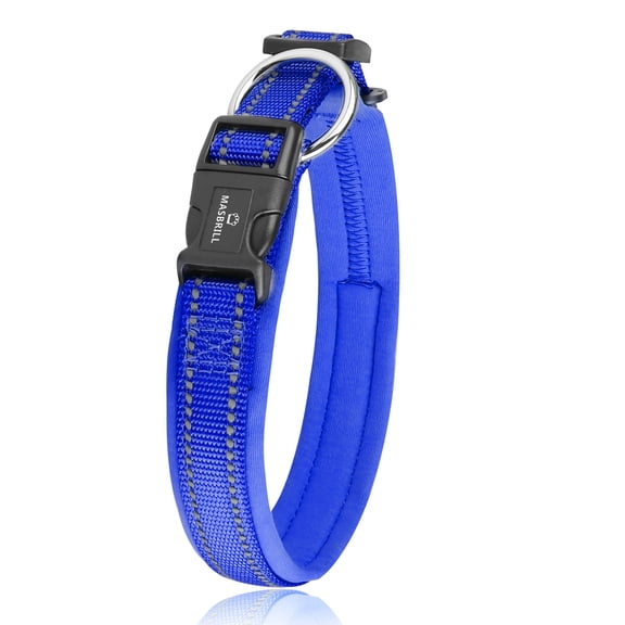 MASBRILL Dog Collar with Dog tag Reflective Soft Neoprene Padded Breathable and Adjustable, Odour Resistant and Fast Drying-Blue-M