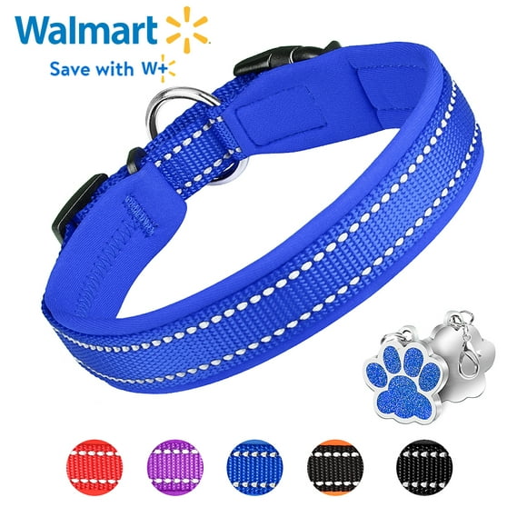 MASBRILL Dog Collar with Dog tag Reflective Soft Neoprene Padded Breathable and Adjustable, Odour Resistant and Fast Drying-Blue-M