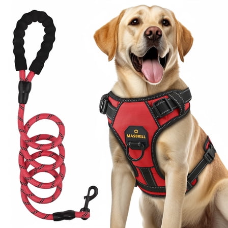 MASBRILL Dog Harness and Leash Set, No Pull Vest Harness, Reflective Adjustable Soft Padded Pet Harness with Handle for Small to Large Dogs