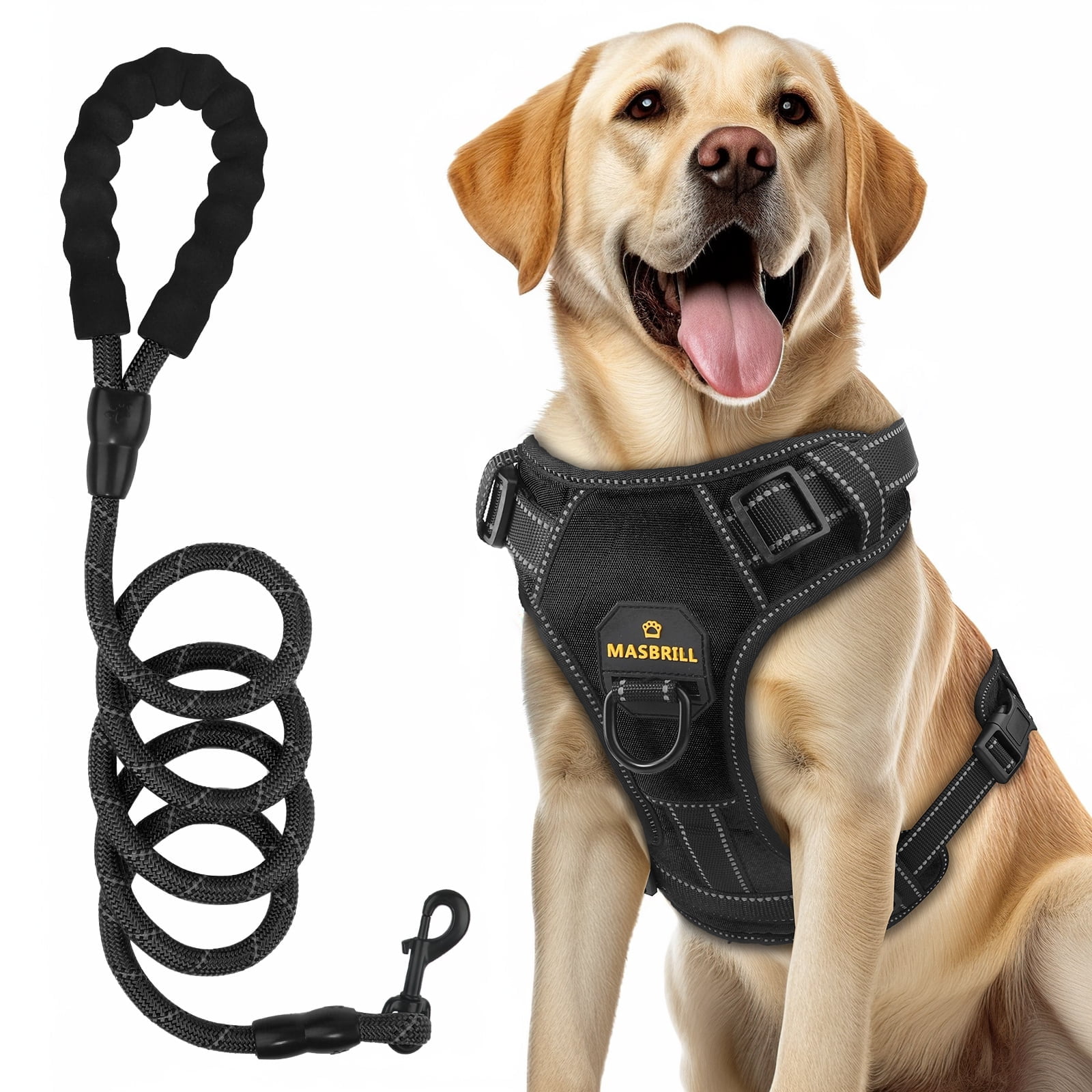 MASBRILL Dog Harness and Leash Set, No Pull Vest Harness, Reflective Adjustable Soft Padded Pet Harness with Handle for Small to Large Dogs