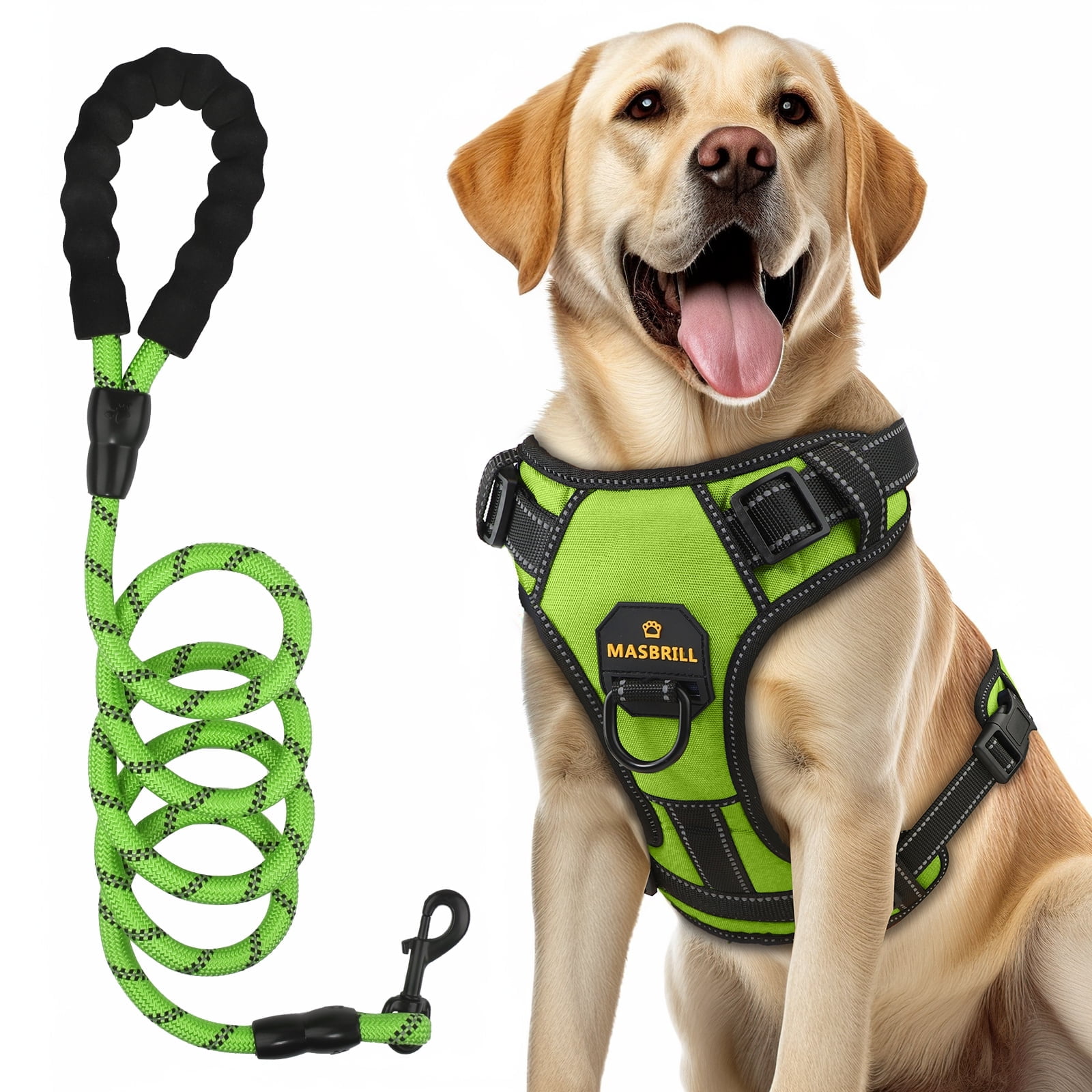 MASBRILL Dog Harness and Leash Set, No Pull Vest Harness, Reflective Adjustable Soft Padded Pet Harness with Handle for Small to Large Dogs