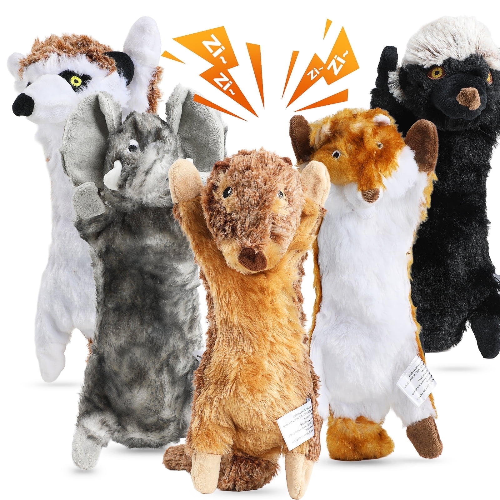 MASBRILL 5Pcs Dog Squeaky Toys, Crinkle PlushToys for Chewing&Teething Stuffless Animal Toys, Fun Gift Set for Puppy to Large Dogs