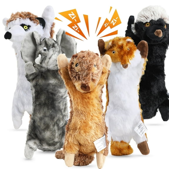 MASBRILL 5Pcs Dog Squeaky Toys, Crinkle PlushToys for Chewing&Teething Stuffless Animal Toys, Fun Gift Set for Puppy to Large Dogs