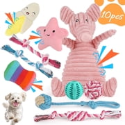 MASBRILL Dog Toys for Small Dogs ,10 Pack Puppy Chew Toys for Teething and Training with Plush Squeaky Toys, Treat Ball and Rope Toys to Keep Them Busy,Pink Pig
