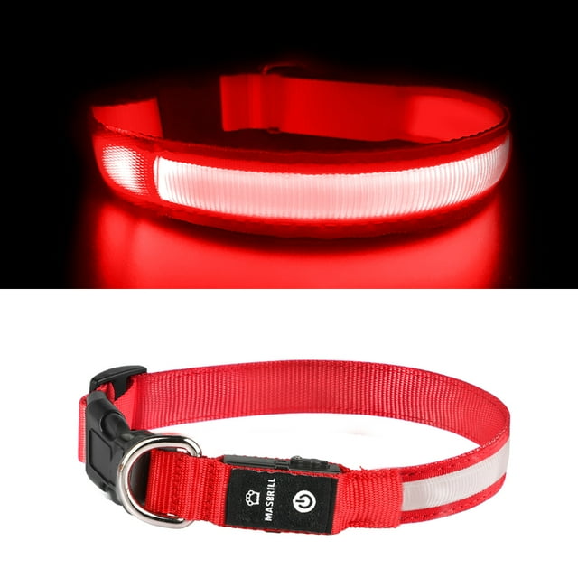 MASBRILL LED Dog Collar, Blinking Night Safety Light, Adjustable for