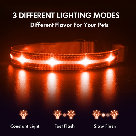 MASBRILL Glowing LED Dog Collar, Night Walking Light Dog Collar, Waterproof and USB Rechargeable for Small Medium Large Dogs Flashing Collar Orange-S