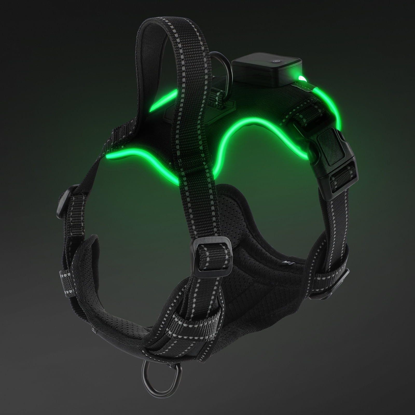 MASBRILL Light Up Dog Harness - No Pull Led Dog Harness Rechargeable Lighted Dog Harness for Night Walking Adjustable Glow Vest for Small Medium Large Dogs