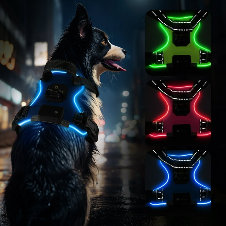 MASBRILL Light Up Dog Harness No Pull Led Dog Harness Rechargeable Lighted Dog Harness for Night Walking Adjustable Glow Vest for Small Medium Large Dogs Walmart