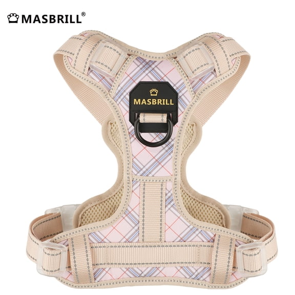 MASBRILL No Pull Dog Harness Reflective Dog Vest Harness with Handle , Breathable Padded Dog Chest Harness Adjustable for Small Dog,New Striped-Beige