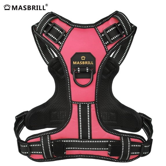 MASBRILL Reflective Dog Harness No Pull Dog Vest Harness With Handle, Breathable Padded Dog Chest Harness Adjustable for Medium Dog-Pink M