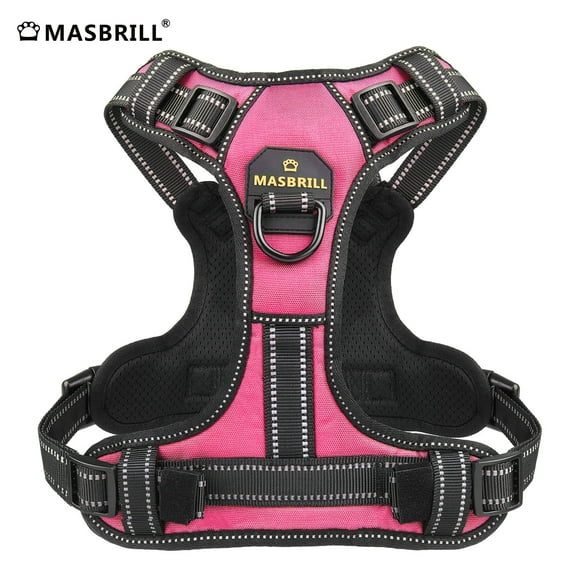 MASBRILL Reflective Dog Harness No Pull Dog Vest Harness With Handle, Breathable Padded Dog Chest Harness Adjustable for Small Dog-Pink