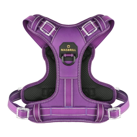 MASBRILL Reflective Dog Harness No Pull Dog Vest Harness With Handle,No Choke Adjustable Soft Padded Pet Vest for X-Large Dogs,Purple Dog Galters