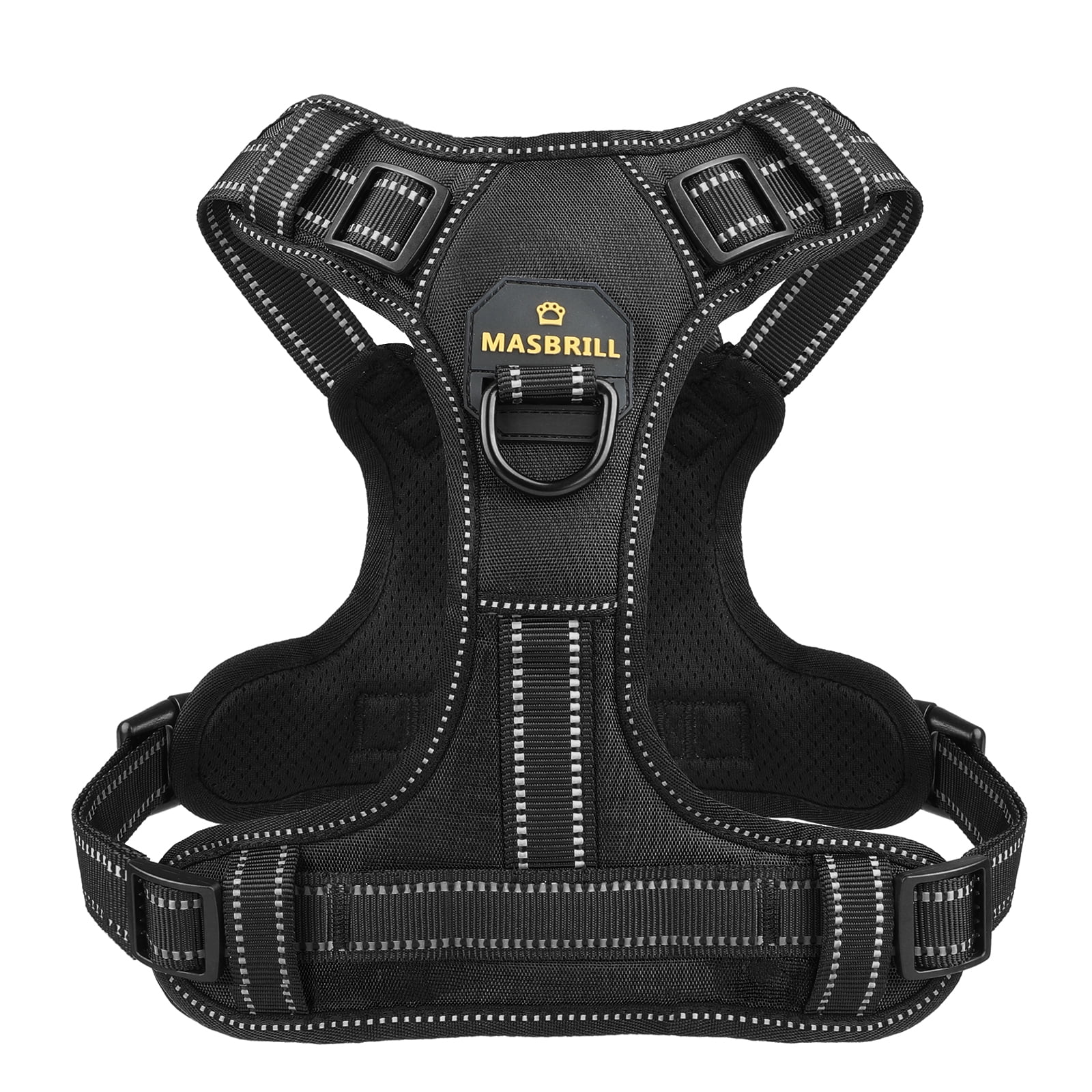 MASBRILL Reflective Dog Harness No Pull Dog Vest Harness with Handle, Breathable Padded Dog Chest Harness Adjustable For Large Dog Black XL