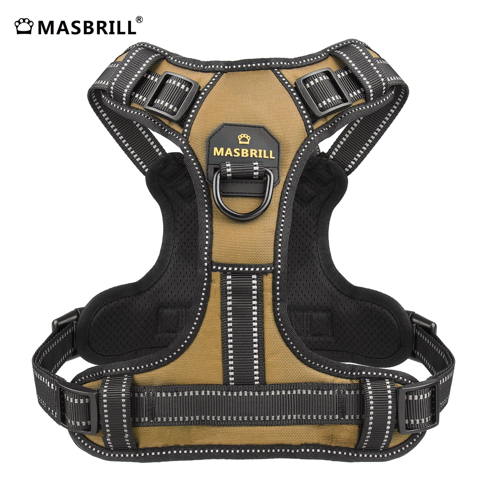 MASBRILL Reflective Dog Harness No Pull Dog Vest Harness with Handle, Breathable Padded Dog Chest Harness Adjustable for Large Dog-Brown XL