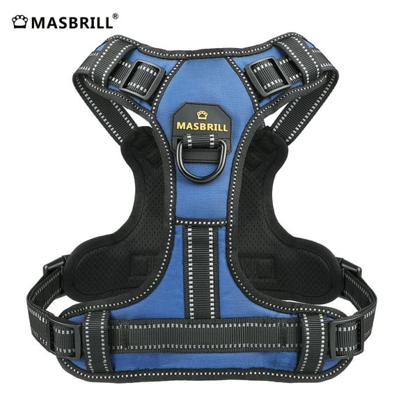 MASBRILL Reflective Dog Harness No Pull Dog Vest Harness with Handle, Breathable Padded Dog Chest Harness Adjustable for Medium Dog-Blue