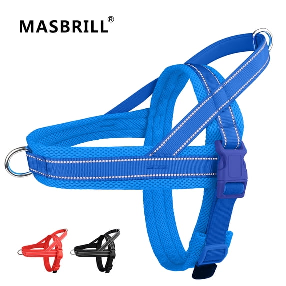 MASBRILL Reflective Dog Harness No Pull No Choking with Handle, Breathable Mesh Padded Dog Chest Adjustable Dog Harness Blue