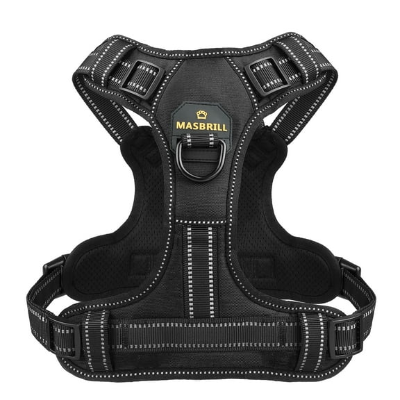 MASBRILL Reflective No-Pull Dog Harness with Handle, Breathable & Adjustable for Small Dog Black XS