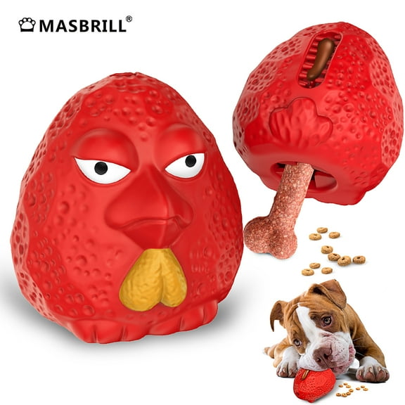 MASBRILL Rubber Dog Chew Toys, Treat Food Dispensing Dog Toys for Teeth Cleaning, Interactive Dog Toys for Small Medium Large Dogs Red