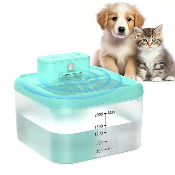 MASBRILL Wireless Cat Water Fountain 60oz/2L Automatic Water Dispenser For Pets Battery Operated Infrared Induction Cat Fountain,Ultra Quiet Pet Drinking Fountain BPA-Free,Blue