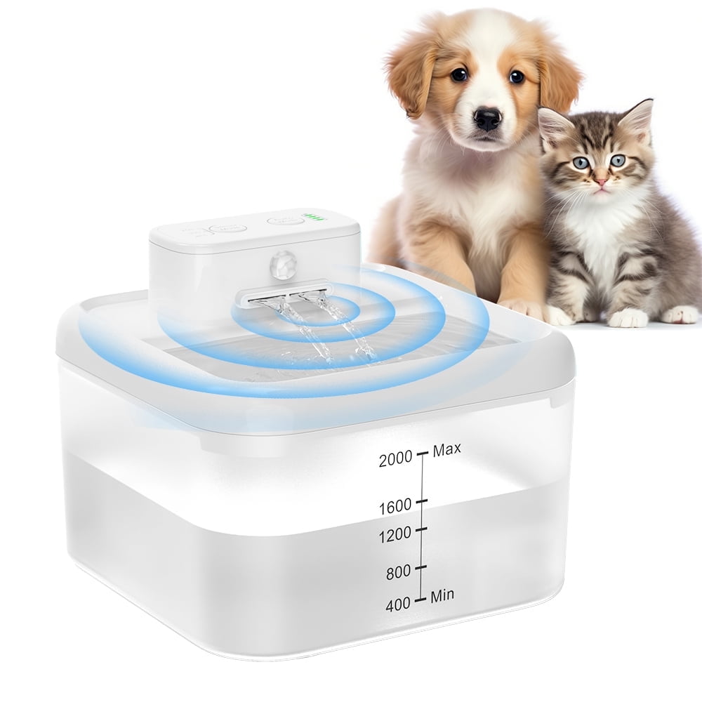 MASBRILL Wireless Cat Water Fountain 60oz/2L Automatic Water Dispenser For Pets Battery Operated Infrared Induction Cat Fountain,Ultra Quiet Pet Drinking Fountain BPA-Free,White