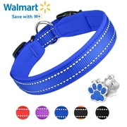 MASBRILL dog collar with Dog tag Reflective Soft Neoprene Padded Breathable and Adjustable, Odour Resistant and Fast Drying-Blue-L