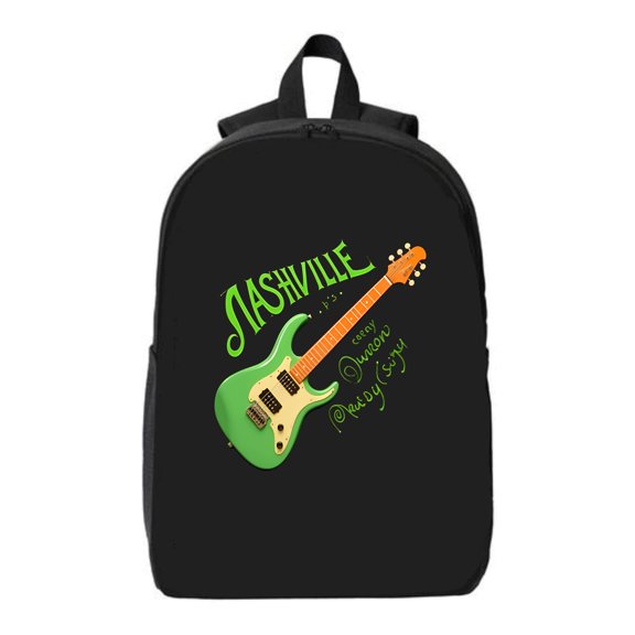 MASHVILLE Black Backpack with Green Electric Guitar Design - Fits 15 " Laptop & iPad Perfect for Travel & Music Lovers