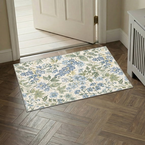 MASIIS 2X3 Vintage Floral Area Rugs Machine Washable Rugs for Living Room, Non Slip Flat Pile Rug with Rubber Backing, Boho Rug for Entryway Bedroom Dining Room Home Office