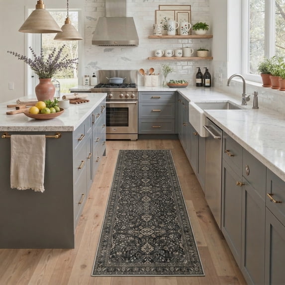 MASIIS 2X6 Vintage Runner Rug Machine Washable Rugs for Living Room, Non Slip Flat Pile Rug with Rubber Backing, Boho Rug for Entryway Hallway Kitchen and Corridor