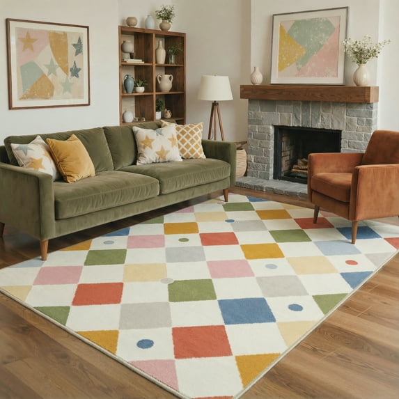 MASIIS Kids Area Rug 5x7, Washable Non-Slip Soft Colorful Cartoon Playing Card Patterns (Hearts, Diamonds) for Nursery Playroom Bedroom Living Room Elementary School Classroom