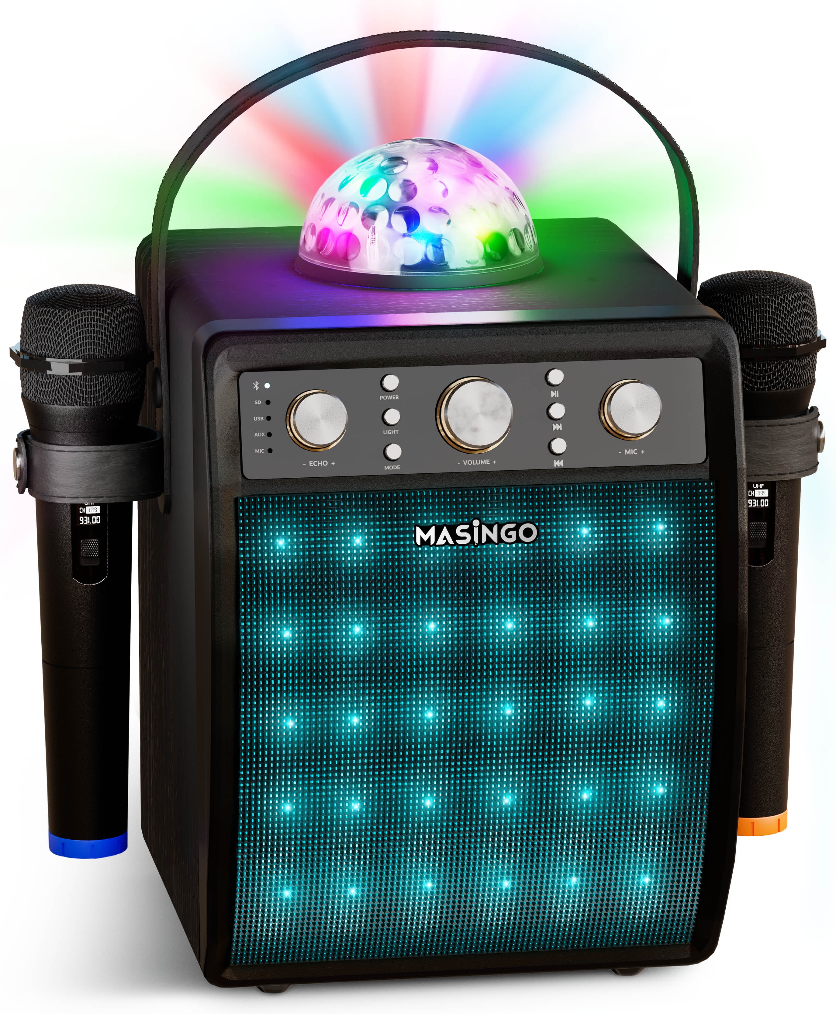 MASINGO Portable Karaoke Machine with Wireless Microphones & Party Lights