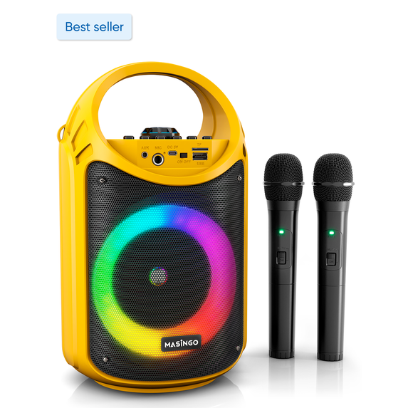 MASINGO Bluetooth Karaoke Machine for Adults and Kids with 2 Wireless ...