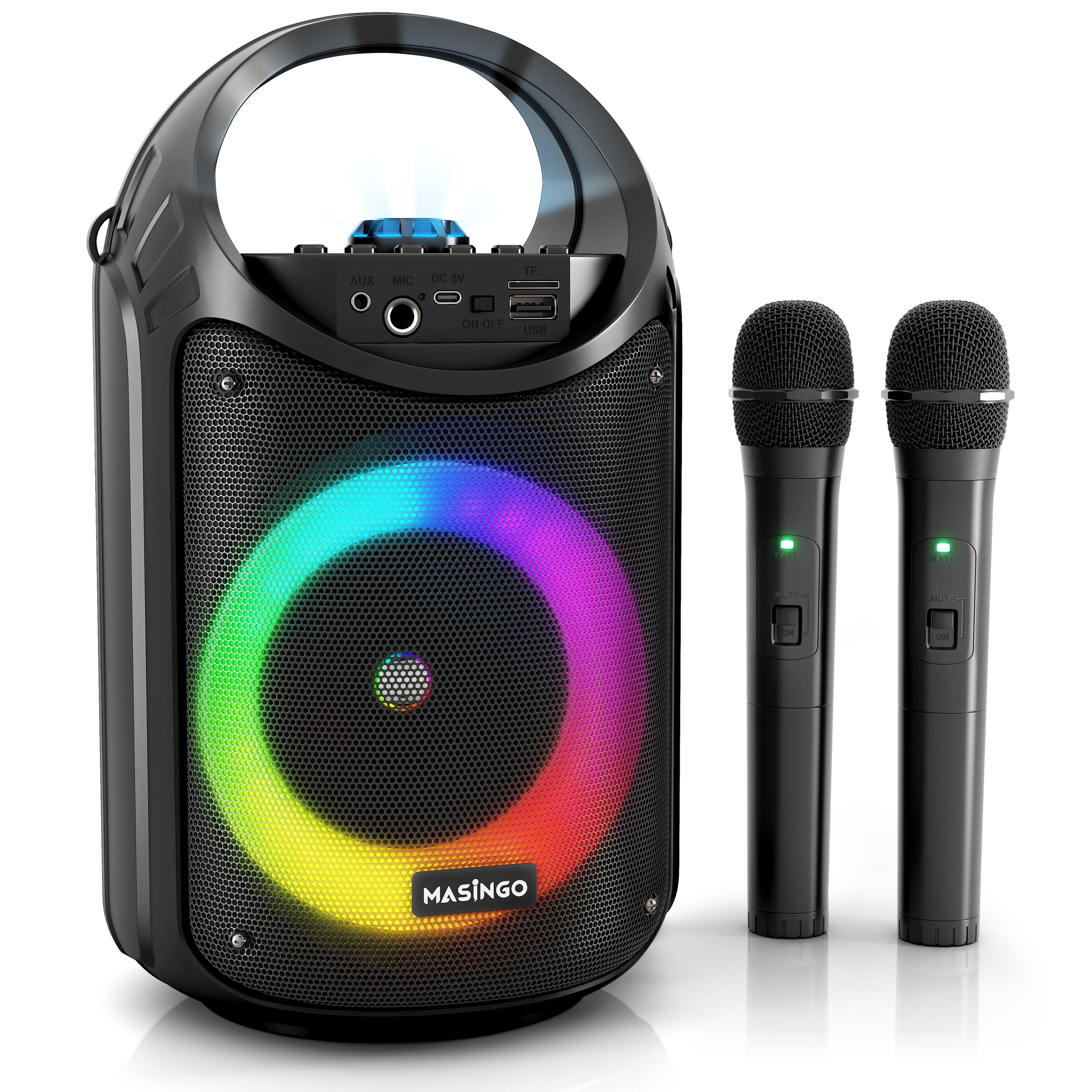 MASINGO Bluetooth Karaoke Machine for Adults and Kids with 2 Wireless
