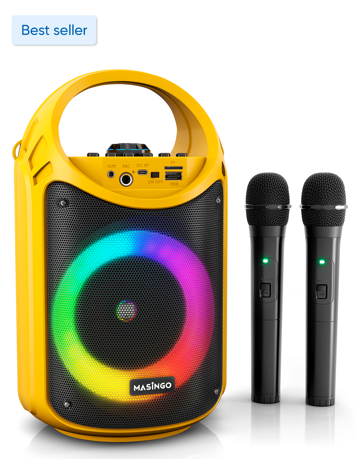 MASINGO Bluetooth Karaoke Machine for Adults and Kids with 2 Wireless