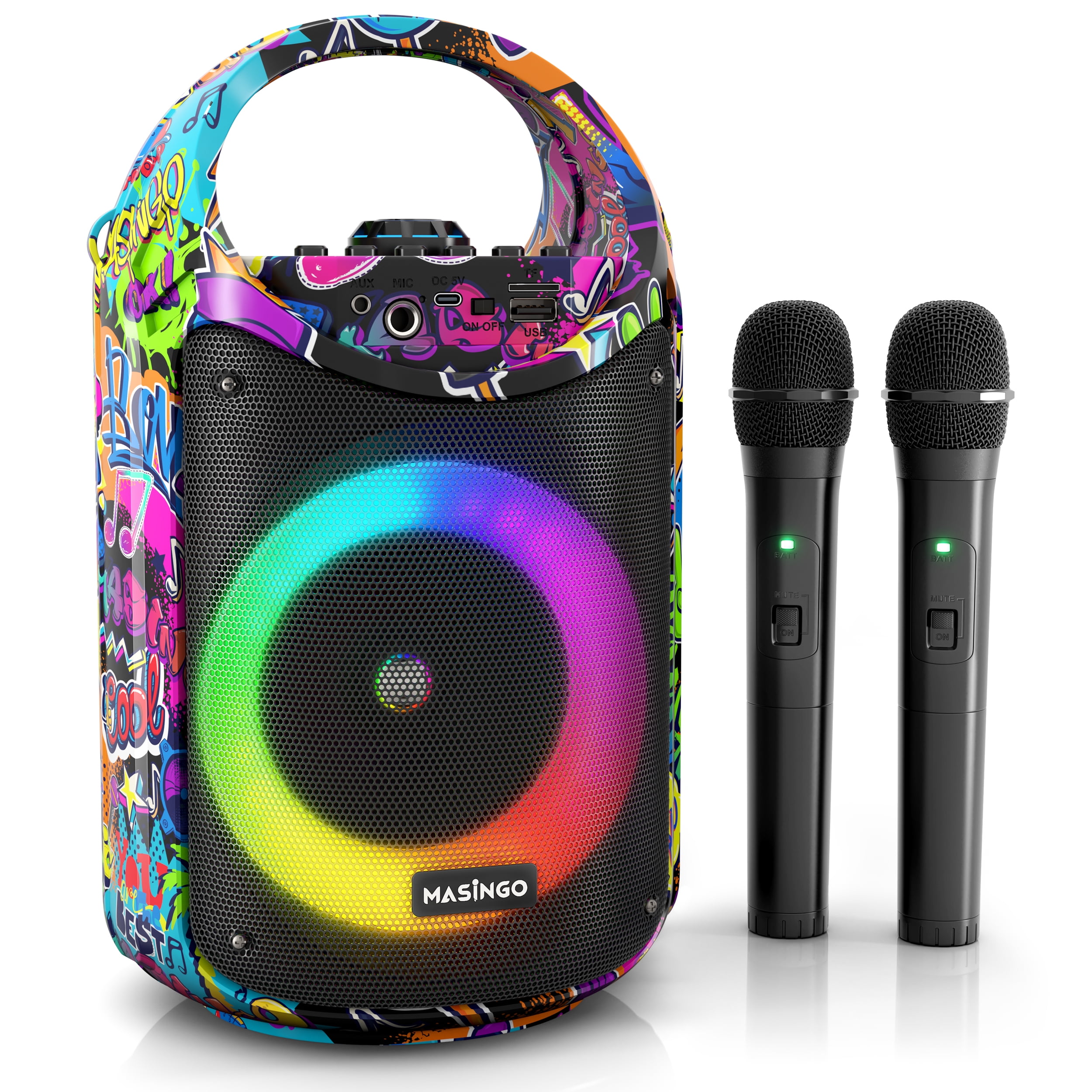 MASINGO Bluetooth Karaoke Machine for Adults and Kids with 2 Wireless