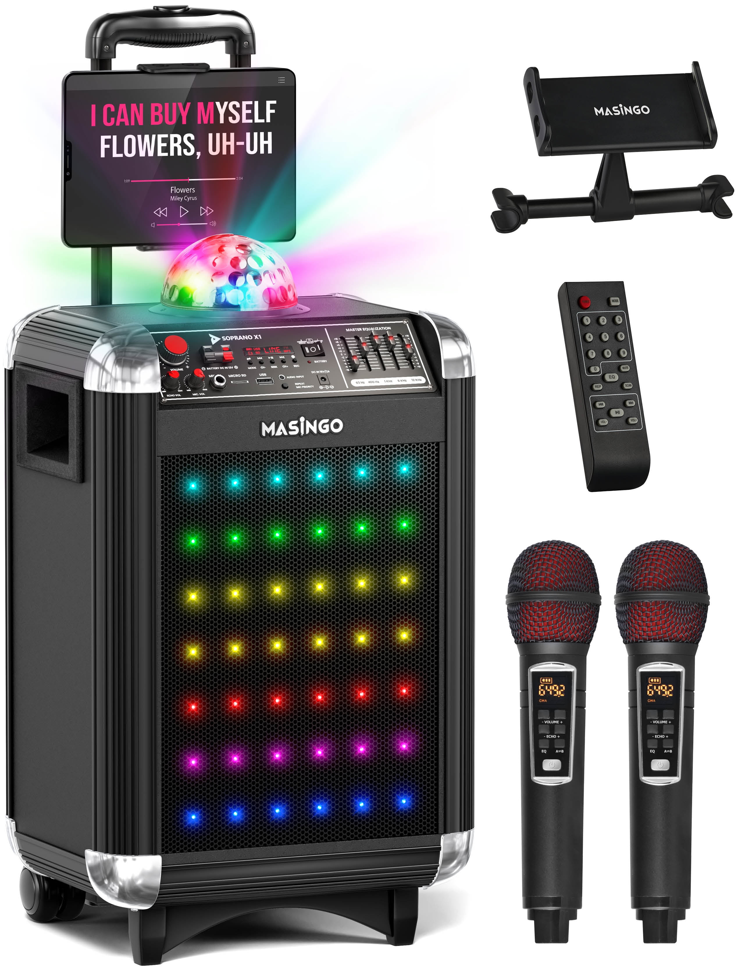 Risebass Portable Karaoke Machine with Microphone - Home Karaoke System  with Party Lights for Kids and Adults - Rechargeable USB Speaker Set with  FM