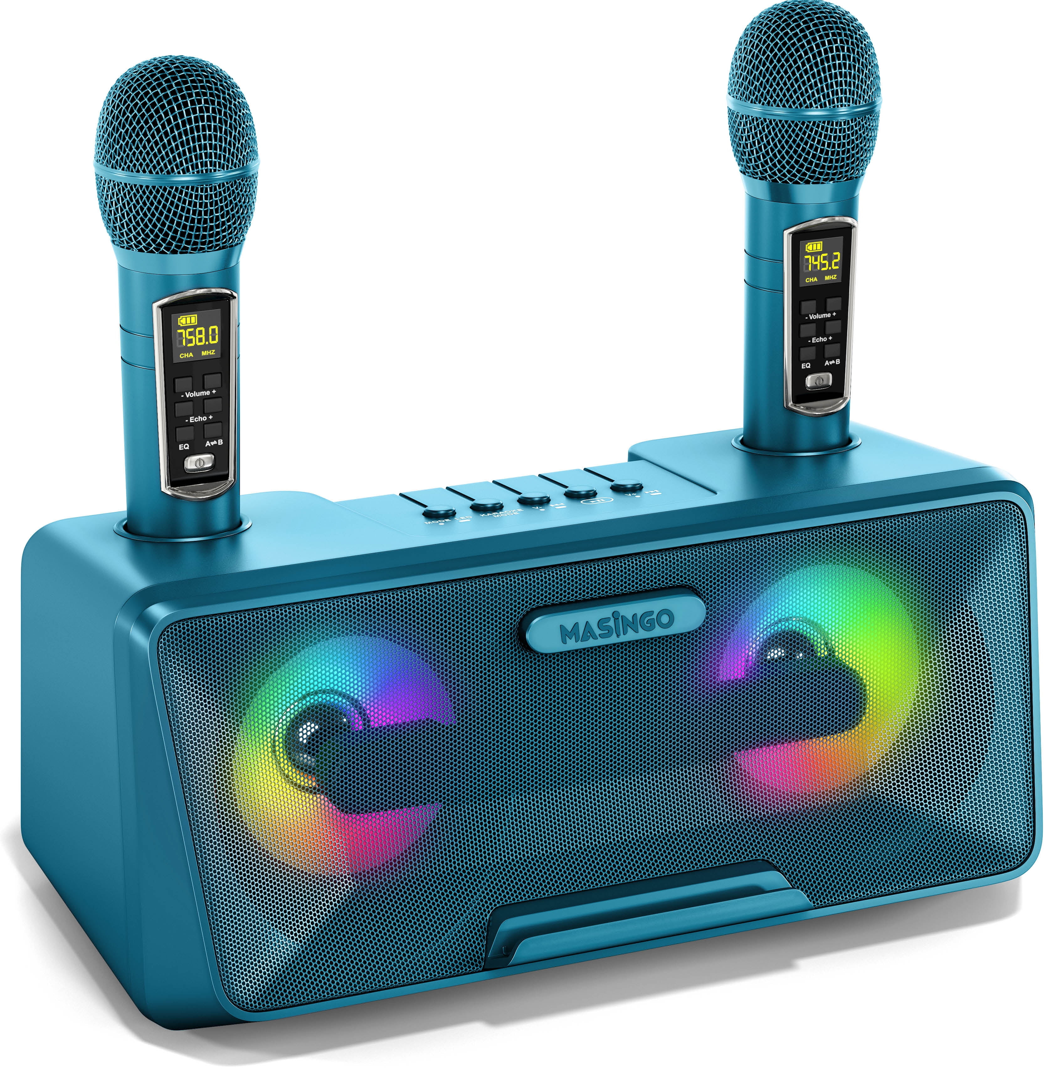 MASINGO Karaoke Machine for Adults and Kids with 2 Wireless Microphones