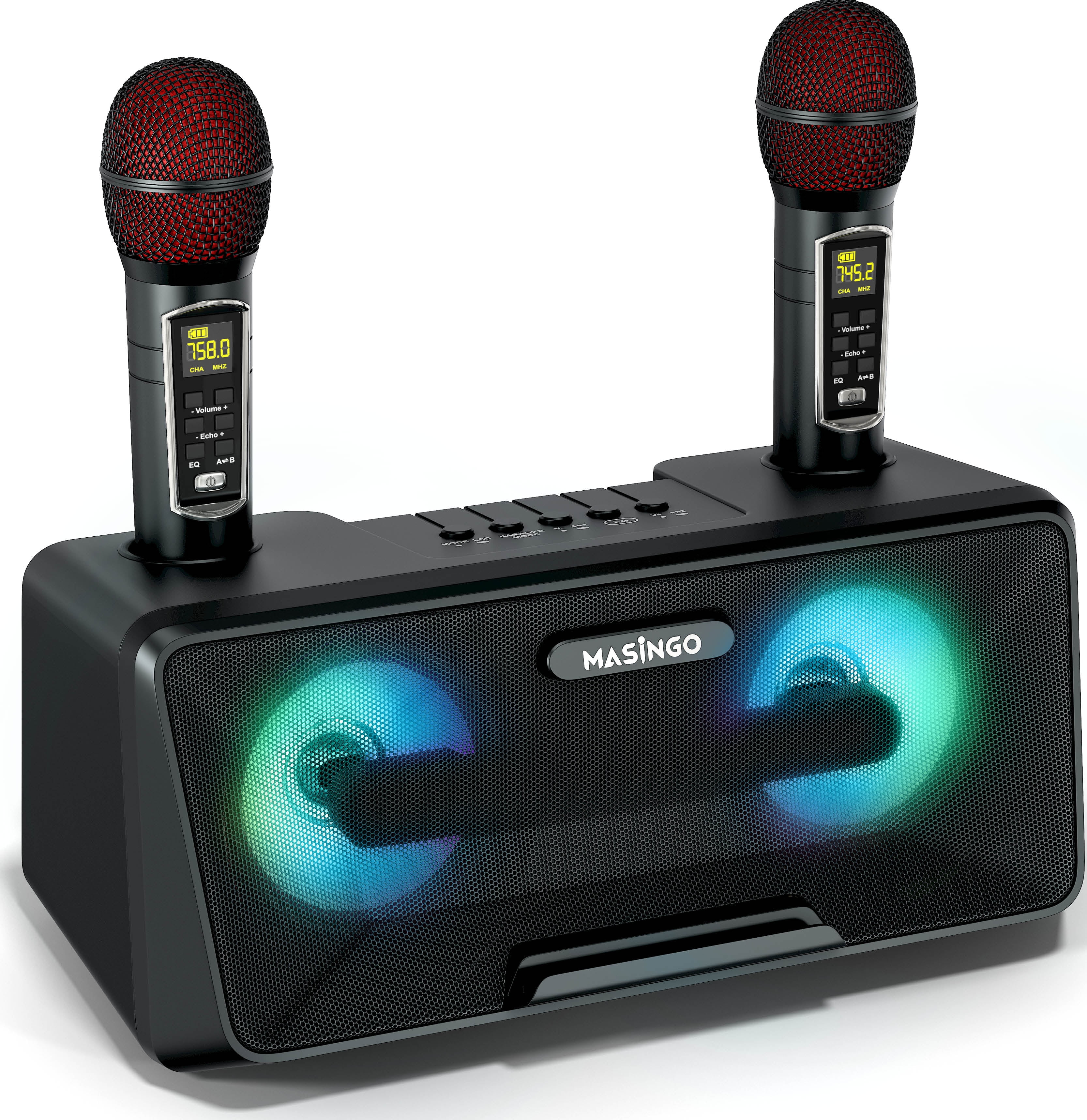 MASINGO Karaoke Machine for Adults and Kids with 2 Wireless Microphones