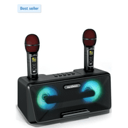 MASINGO Karaoke Machine for Adults and Kids with 2 Wireless Microphones, Portable Bluetooth Singing Speaker, Colorful LED Lights, PA System, Lyrics Display Holder & TV Cable - Presto G2 (Black)