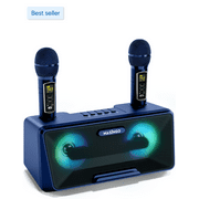 MASINGO Karaoke Machine for Adults and Kids with 2 Wireless Microphones, Portable Bluetooth Singing Speaker, Colorful LED Lights, PA System, Lyrics Display Holder & TV Cable - Presto G2 (Blue)