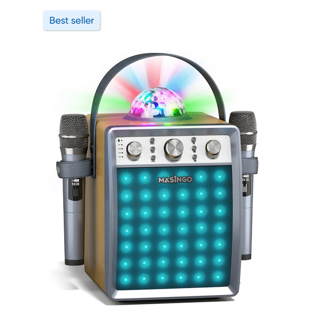 MASINGO Karaoke Machine for Adults & Kids with 2 Wireless Microphones