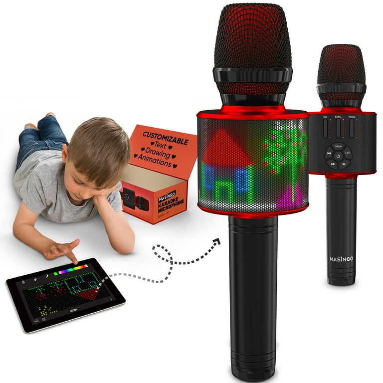 MASINGO New Bluetooth Karaoke Microphone Speaker for Kids and Adults Exclusive Customizable LED Lights Display Wireless Portable Mic for Girls