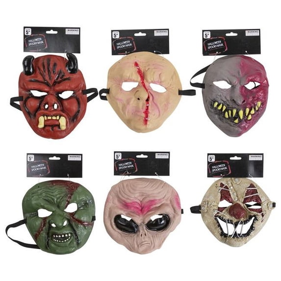 MASK HALLOWEEN SPOOKY 6AST RUBBER/TIE ON CARD, Case Pack of 24
