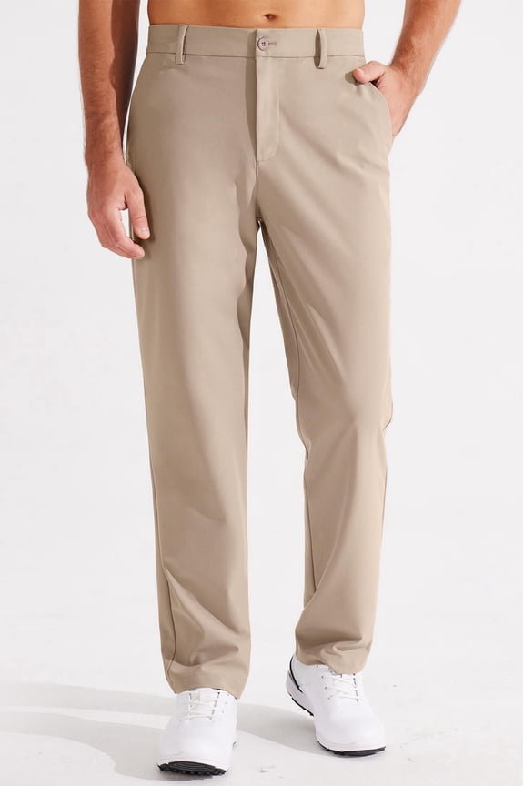 Men's Dress Pants-Classic Fit Flat Front Work Dress Pants Stretch Casual Pants Lightweight with Pockets Khaki