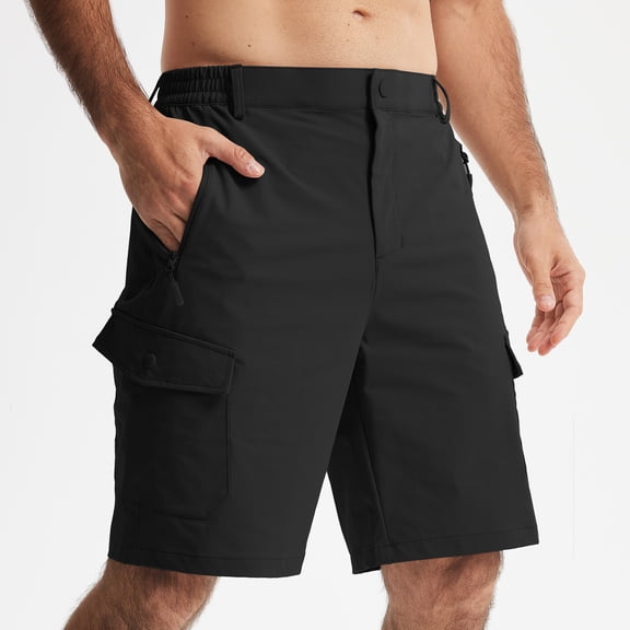 MASKERT Men's Hiking Cargo Shorts with Pockets Work Shorts | 9 Inch, Elastic Waistband, Water Resistant, Sun Protection, Quick Dry, Travel, Casual, Fishing
