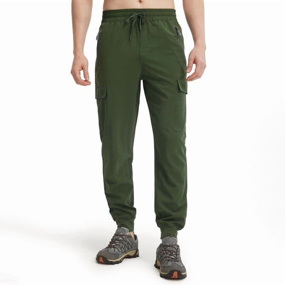 MASKERT Men’s Lightweight Jogger Pants-Quick Dry Hiking Pants 5 Pockets Suitable for Outdoor Sports and Casual Wear Army Green XL