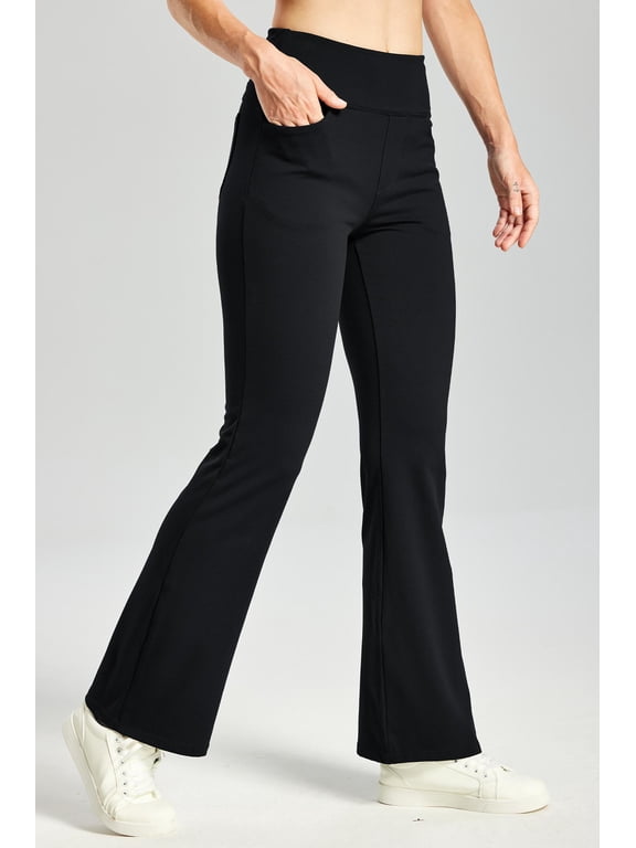 Women's Fleece Lined Bootcut Pants,High Waisted Stretch Casual Pants,Warm Winter Pants with 4 Pockets,Black