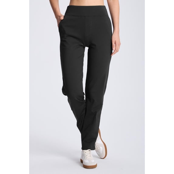 MASKERT Women’s Fleece Pants, High Waisted Casual Straight Leg Pants with Stretch, Warm Fleece Lined Slim Fit Pants with Zipper Pockets for Work Golf Hiking Daily Wear