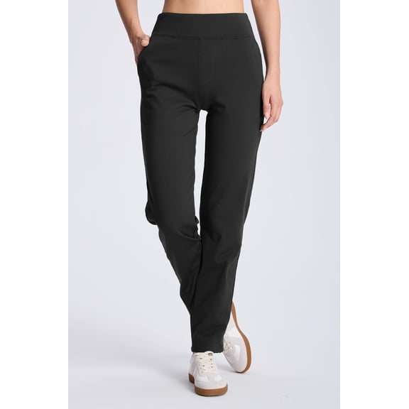 MASKERT Women’s Fleece Pants, High Waisted Casual Straight Leg Pants with Stretch, Warm Fleece Lined Slim Fit Pants with Zipper Pockets for Work Golf Hiking Daily Wear